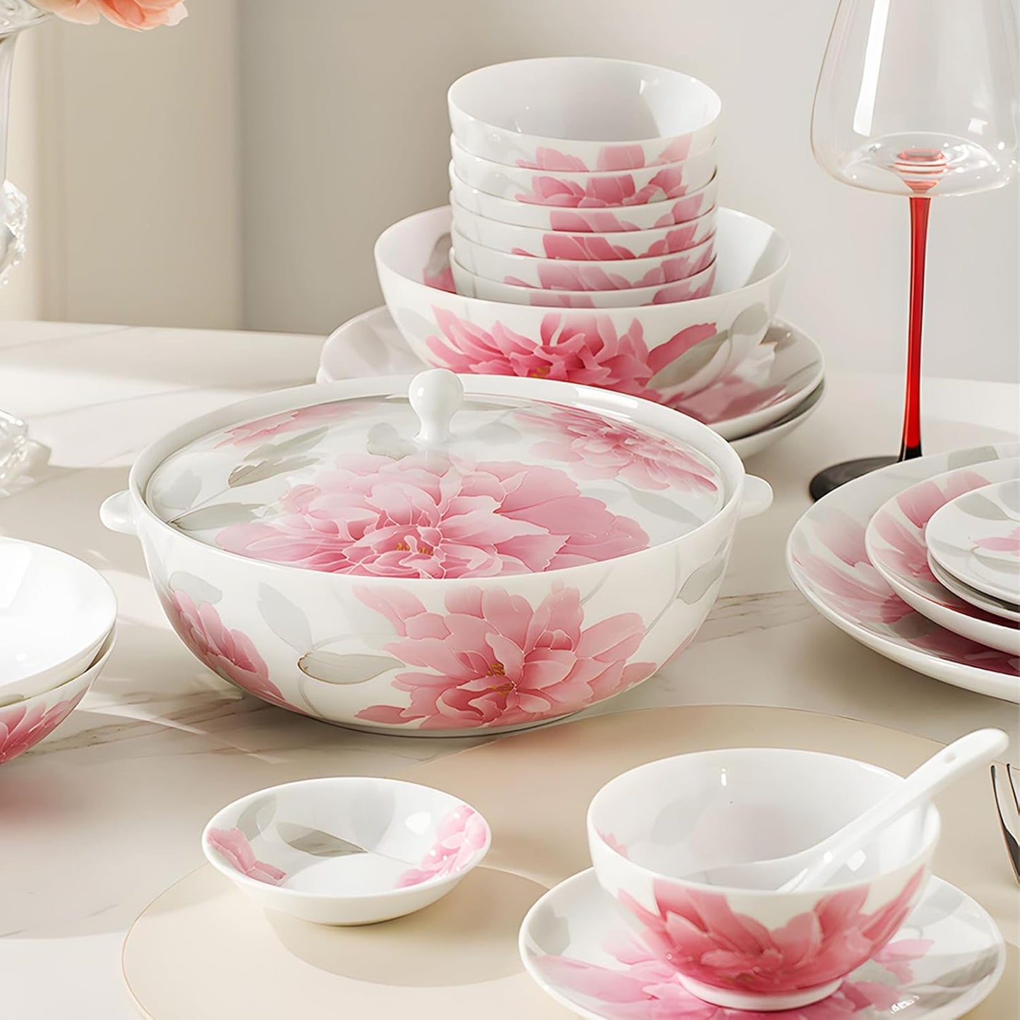 Celestial Bloom of the Realm 78-Piece Luxury Bone Dinnerware Set for 12, Elegant Floral Design