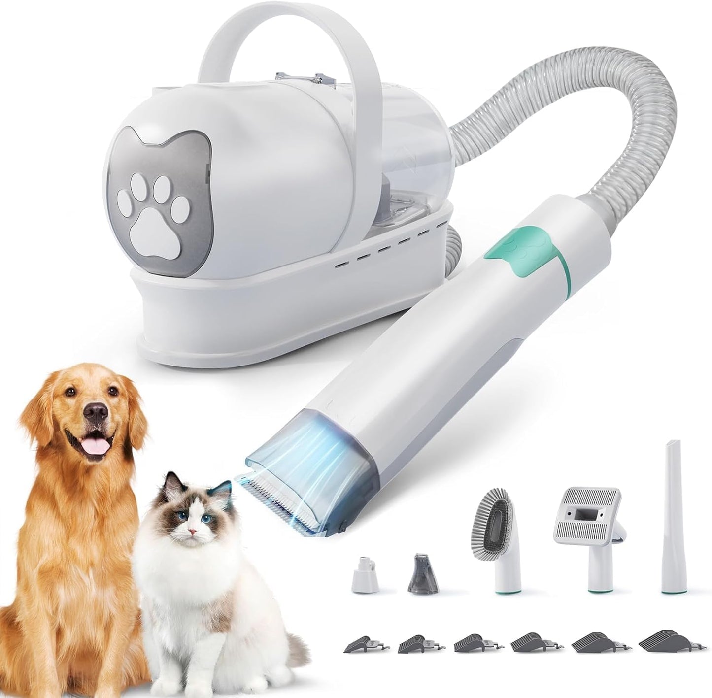 6-in-1 Dog Grooming Vacuum Kit Pet Hair Clipper, Nail Grinder & Shedding Tools