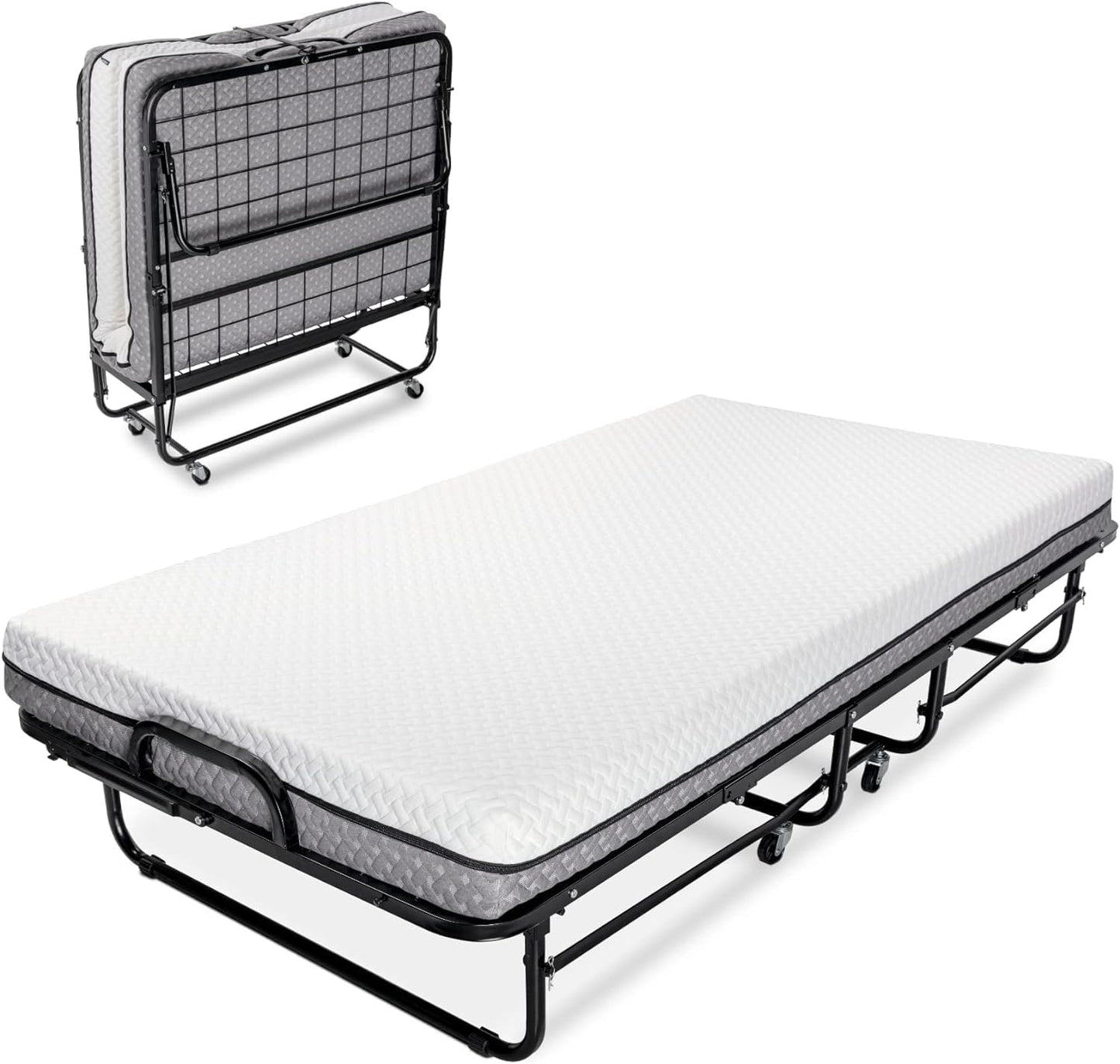 Twin Size Diplomat Folding Bed Compact Rollaway Guest Bed with Memory Foam Mattress & Durable Frame