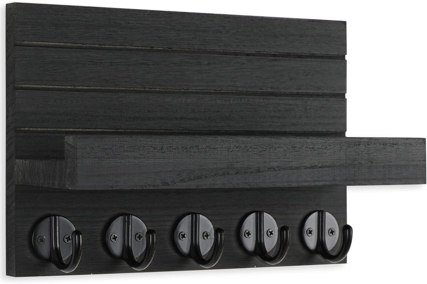 Wall Mounted Key & Mail Holder Decorative Wood Shelf with Hooks for Bags, Coats, and More