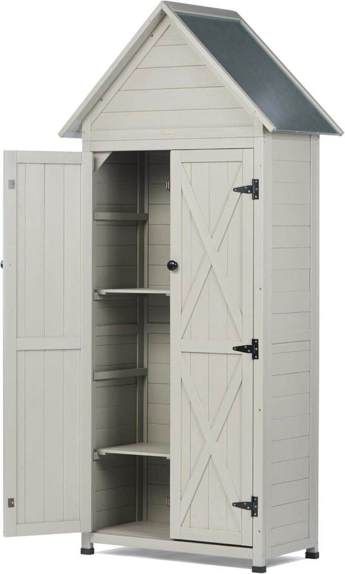 71" Outdoor Storage Shed Weatherproof Wood Cabinet with Floor & Adjustable Shelves