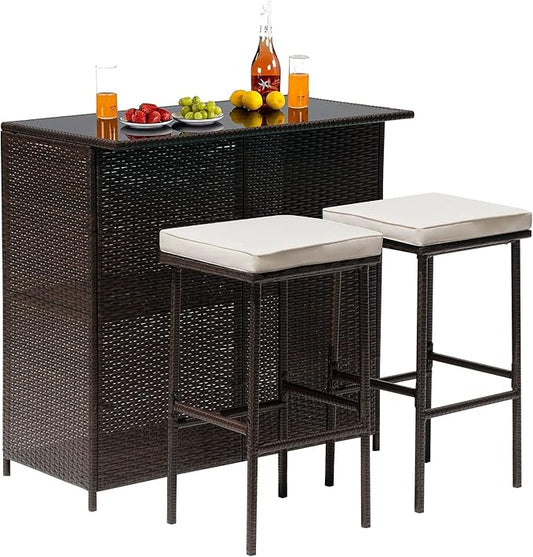 3-Piece Wicker Patio Set – Outdoor Rattan Chairs & Table for Yard or Backyard