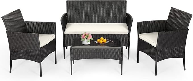 4-Piece Outdoor Rattan Patio Set – Wicker Sofa & Chairs for Garden or Pool