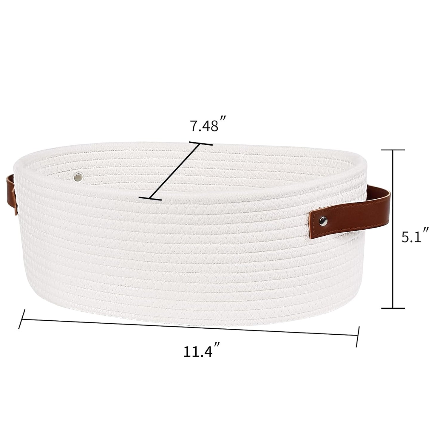 Small Woven Storage Basket Rope Organizer with Leather Handles