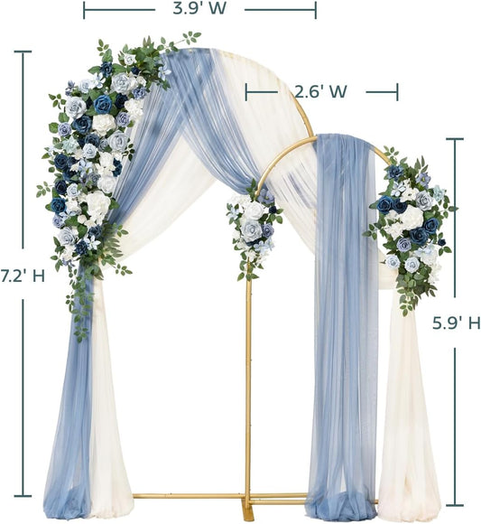 Blue Wedding Arch Metal Frames with Flowers & Drapes Set of 2
