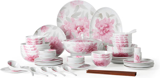 Celestial Bloom of the Realm 78-Piece Luxury Bone Dinnerware Set for 12, Elegant Floral Design