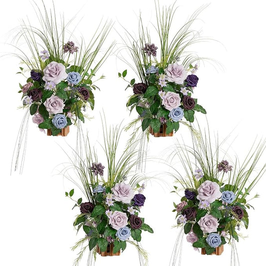 Blue Aisle Flower Standing Rose Decor for Wedding Set of 4pcs