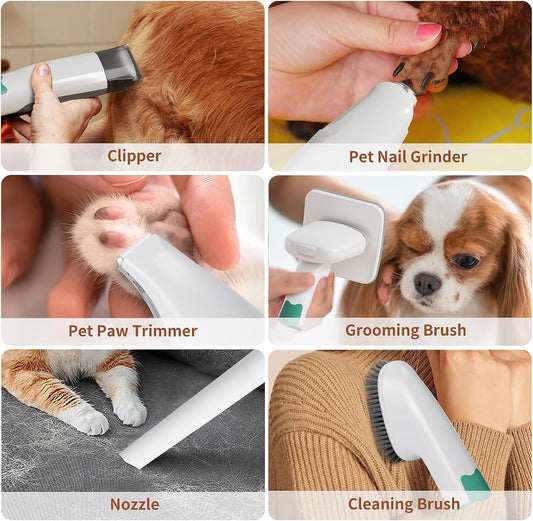 6-in-1 Dog Grooming Vacuum Kit Pet Hair Clipper, Nail Grinder & Shedding Tools