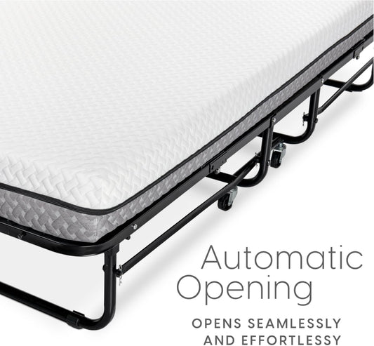 Twin Size Diplomat Folding Bed Compact Rollaway Guest Bed with Memory Foam Mattress & Durable Frame