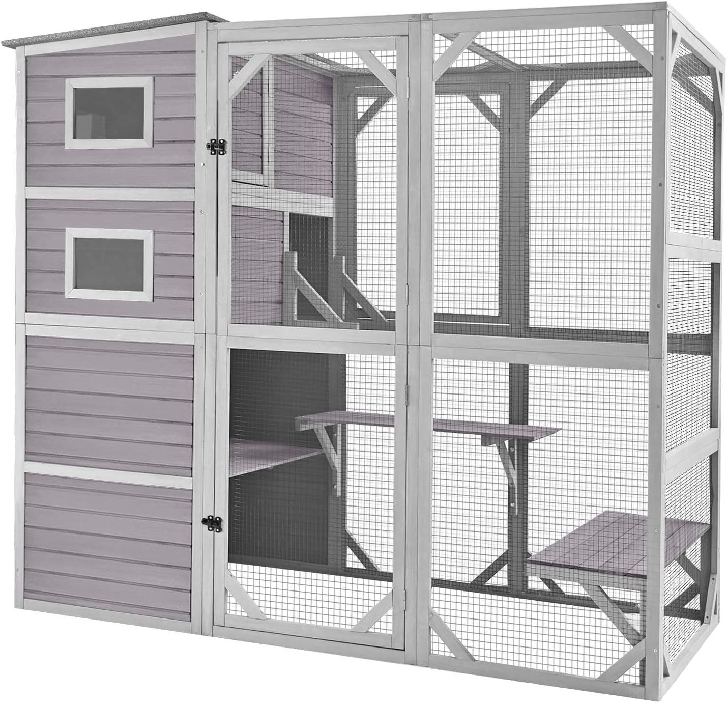 70" Large Cat Catio 4-Tier Outdoor/Indoor Enclosure with Weatherproof Roof, Resting Rooms
