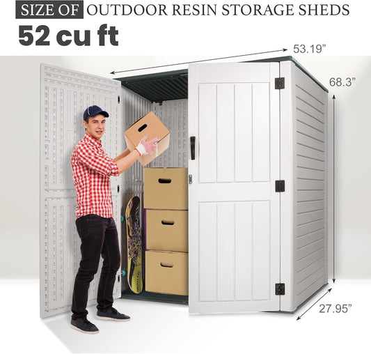 52 Cu Ft Outdoor Storage Cabinet Weatherproof Resin Shed for Tools & Pool Supplies