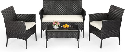 4-Piece Outdoor Rattan Patio Set – Wicker Sofa & Chairs for Garden or Pool