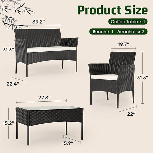 4-Piece Outdoor Rattan Patio Set – Wicker Sofa & Chairs for Garden or Pool