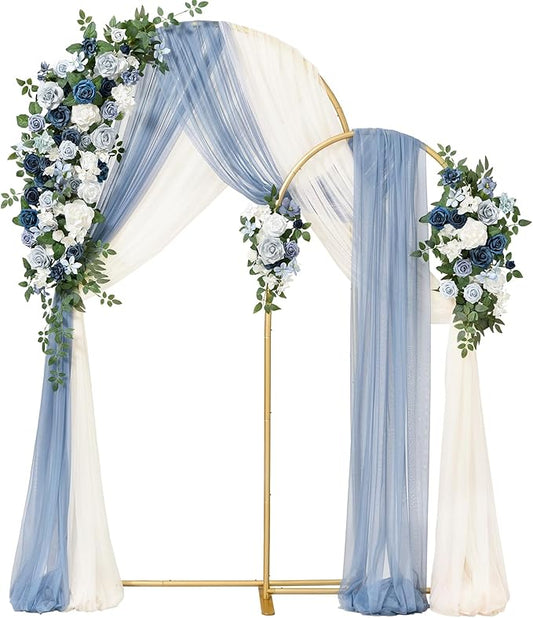 Blue Wedding Arch Metal Frames with Flowers & Drapes Set of 2