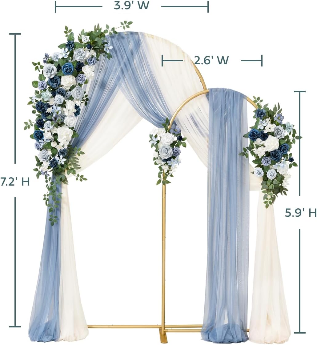 Blue Wedding Arch Metal Frames with Flowers & Drapes Set of 2
