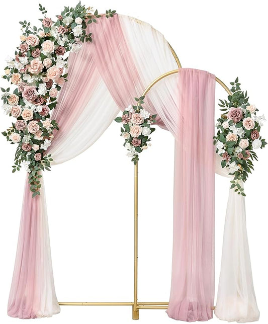 Pink Rose Wedding Arch Metal Frames with Flowers & Drapes Set of 2