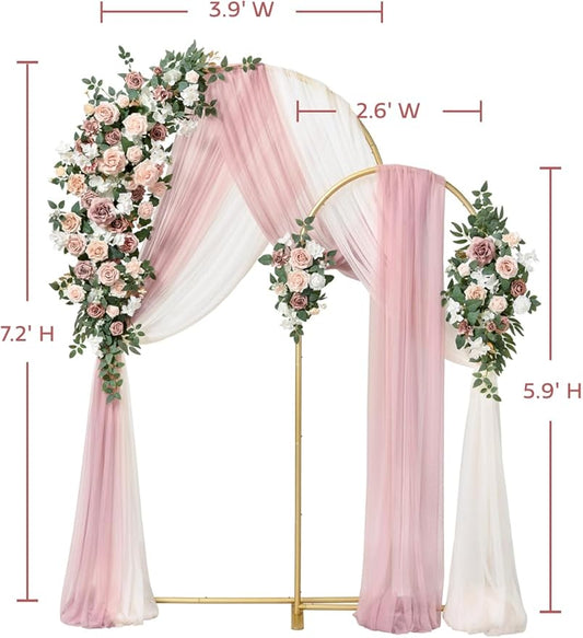 Pink Rose Wedding Arch Metal Frames with Flowers & Drapes Set of 2